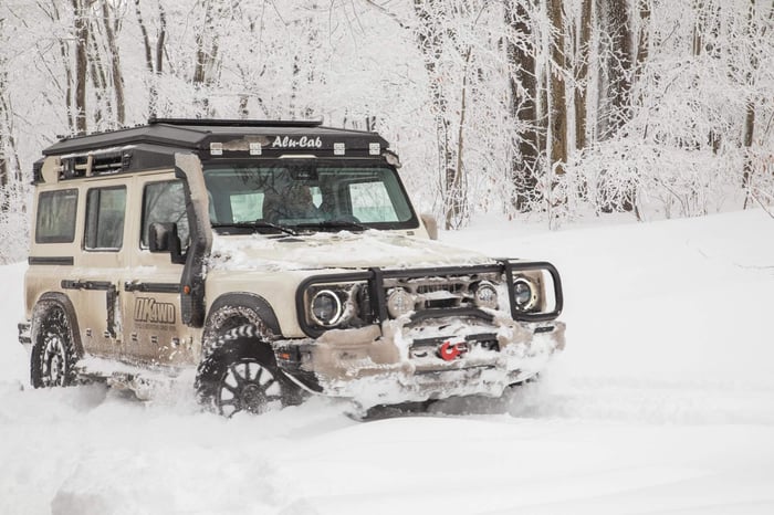 Snow wheeling with our overland-ready Ineos Grenadier.
