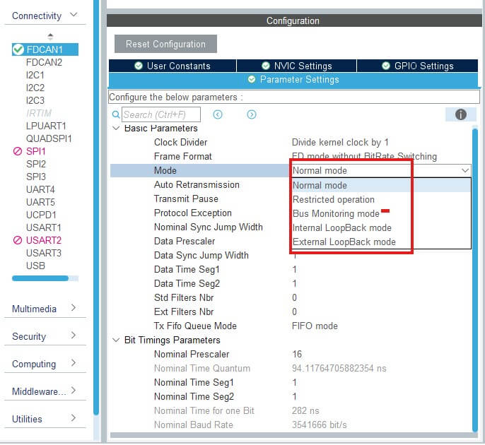 STM32 CAN Operating Modes