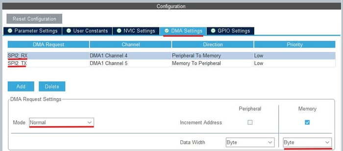 STM32 SPI DMA settings