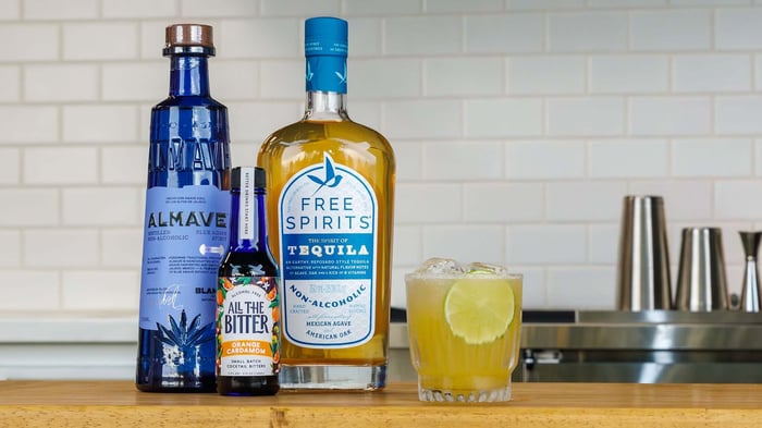 Non-alcoholic margarita mocktail made with Free Spirits Tequila and Almave Blanco.