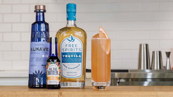 Paloma mocktail recipe made with Almave Blanco and Free Spirits non-alcoholic tequila.