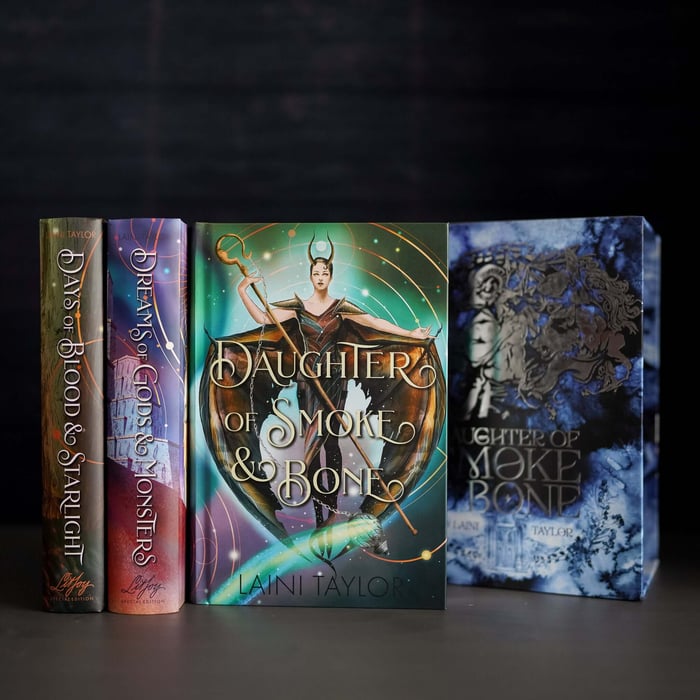 Laini Taylor Daughter of Smoke and Bone Series Box Set with custom covers and art pages