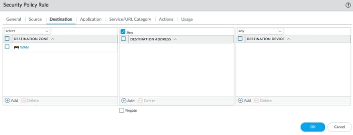 Configuring a security policy rule to allow or deny traffic on a Palo Alto Networks next-generation firewall.
