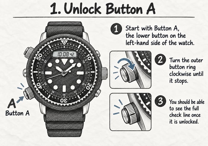 Seiko Prospex SNJ025P | How To Unlock Button A