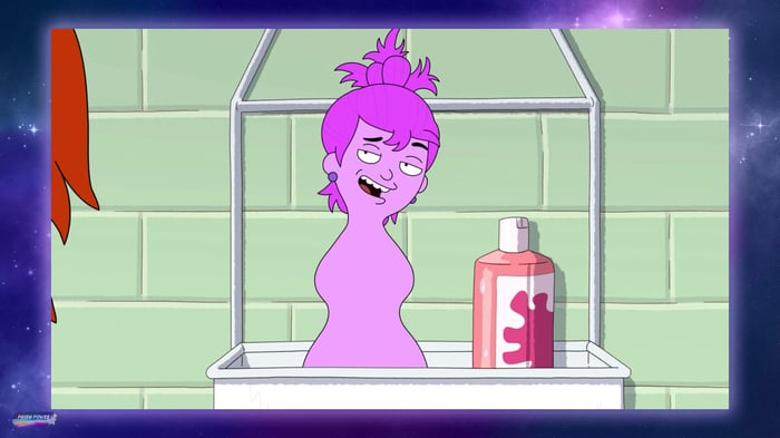 Screenshot from an episode of Duncanville, showing his mother morphed into the image of this shampoo bottle. For the blog post "Illegal Colors | Prism Power."