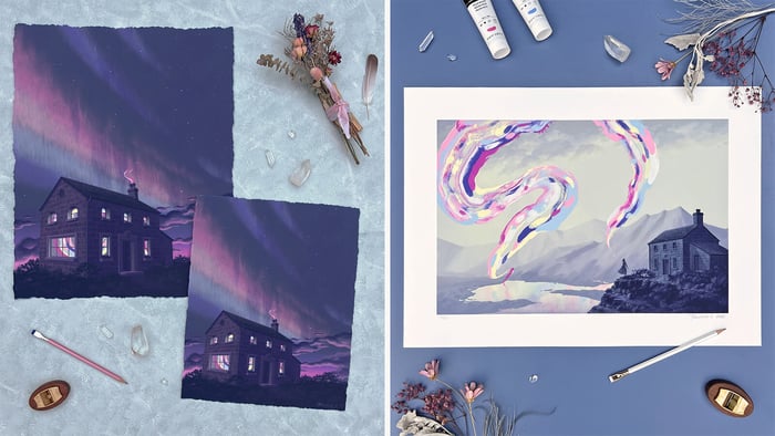 Art prints of Reunion and The Fallen Evening Star that are currently available at terihc.art