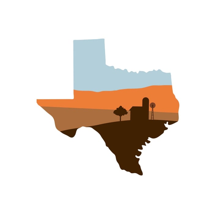 Illustrated map of Texas, marking Texas Public Information Act requirements for video redaction