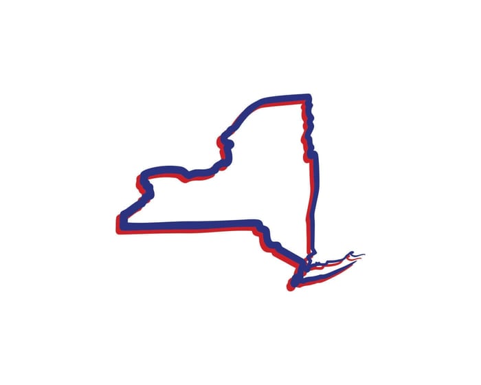 Illustrated outline of New York State, marking SHIELD Act requirements for video redaction