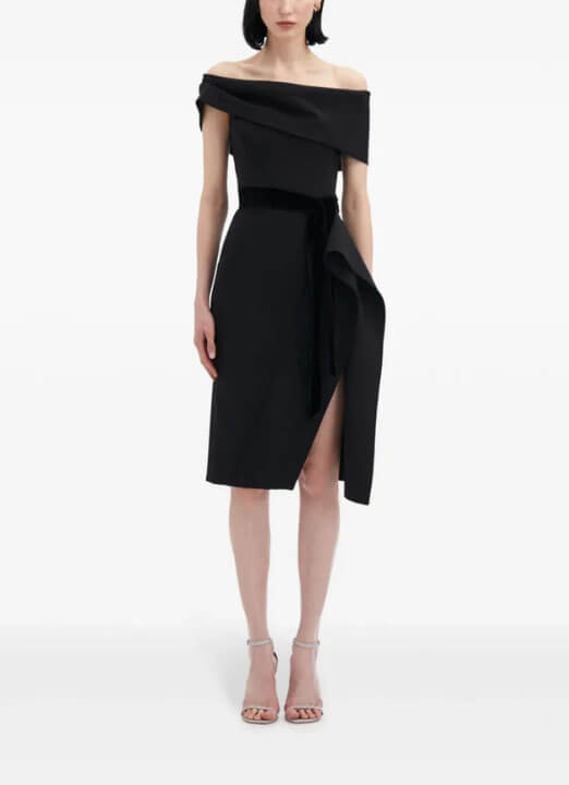 Oscar de la Renta Ribbon-Detailed Off Shoulder Cocktail Dress