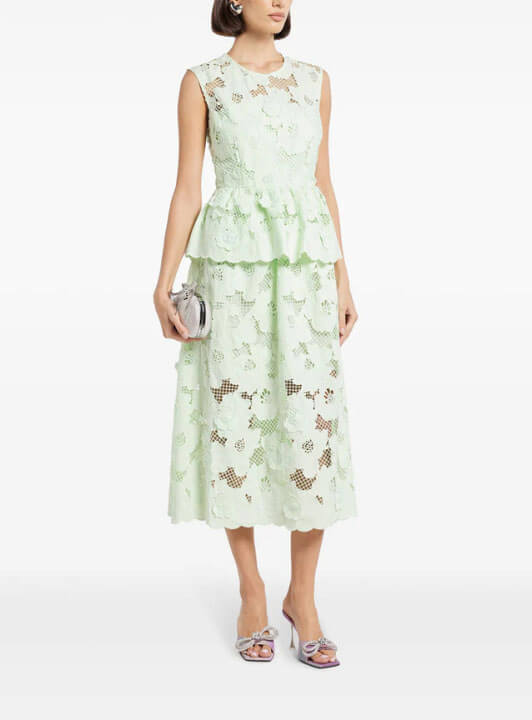Self-Portrait Mint Cotton Lace Peplum Midi Dress