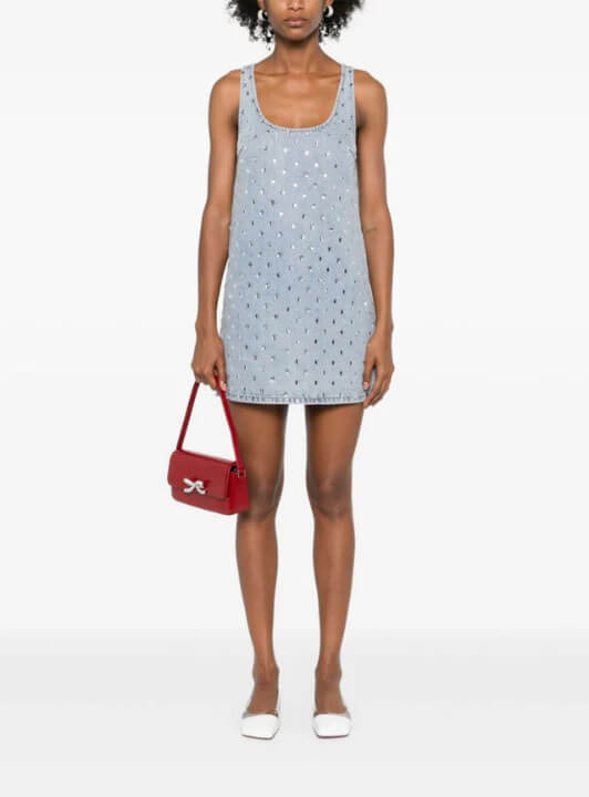 Self-Portrait Square Rhinestone Denim Mini Dress