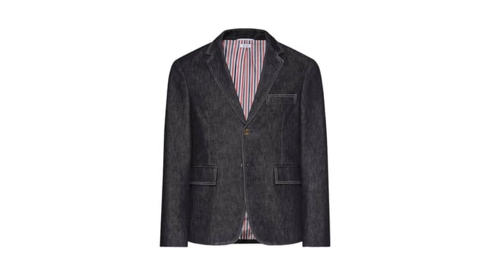 Thom Browne Washed Denim Contrast Topstitching Unconstructed Classic Sport Coat Men