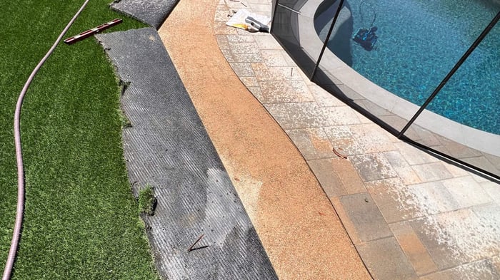 Artificial turf near the pool area
