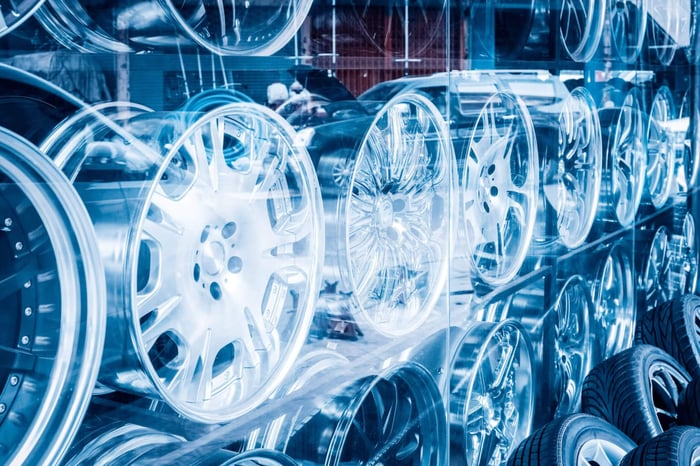 roues en alliage de voiture, image teinté style bleu fluorescent