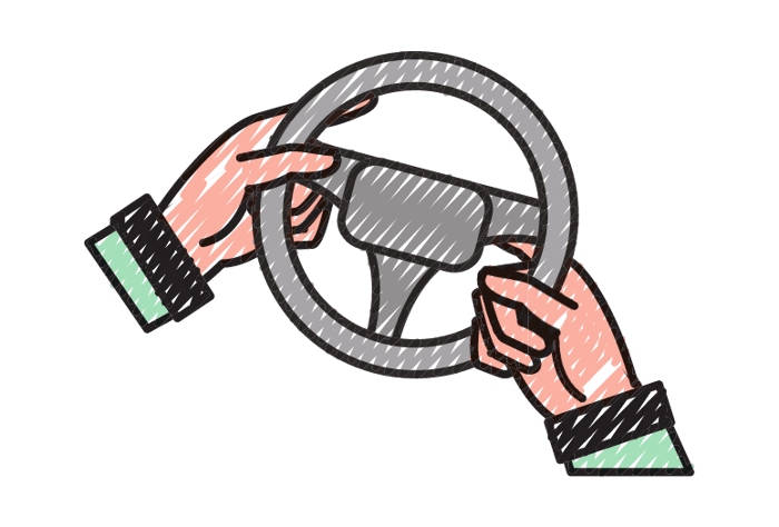 Les mains au volant tournant à droite