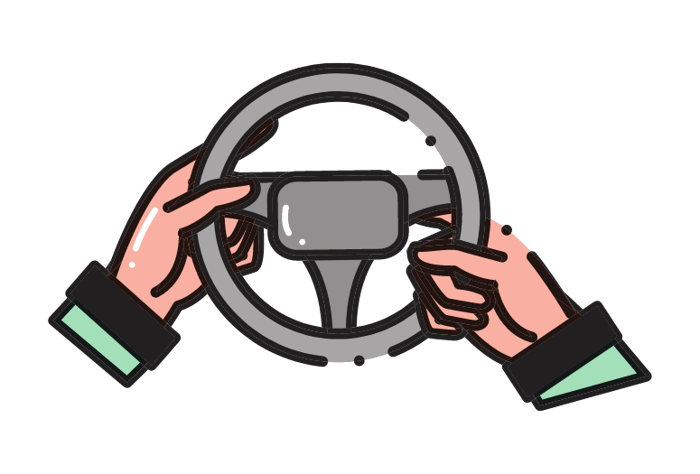 Les mains au volant hésitant entre tourner à gauche ou à droite