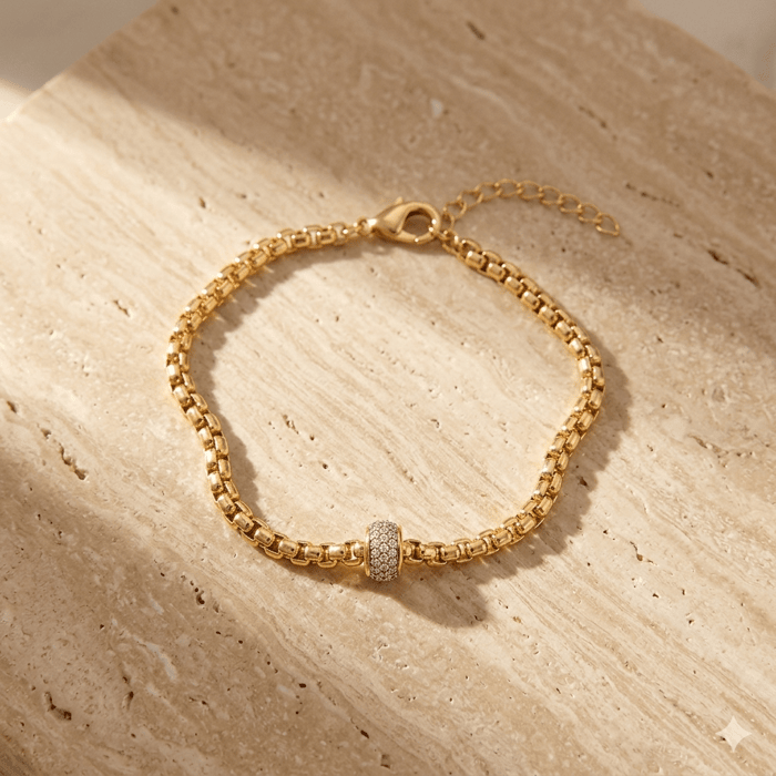 Pave Rondelle Wide Box Link Bracelet