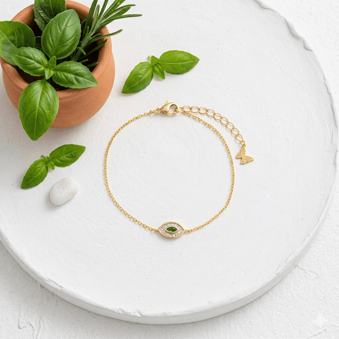 Emerald Green X Baguette Evil Eye Bracelet