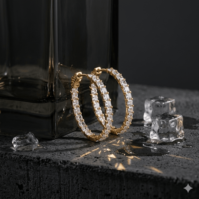 CZ Cushion Cut In and Out Hoop Earring