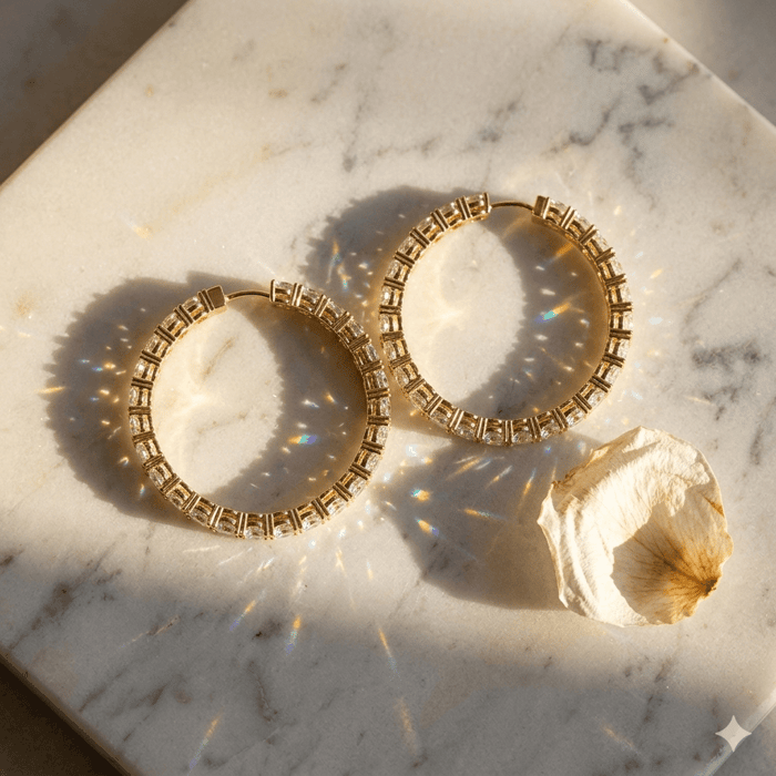Moissanite Emerald Cut Inside Outside Hoop Earring