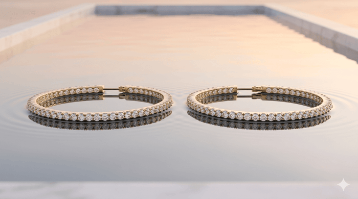 Moissanite Large Tennis Inside Out Hoop Earring sets stones