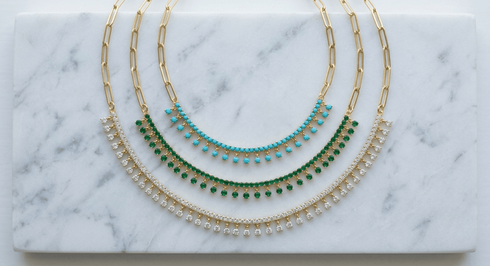Colored Double CZ Tennis Paperclip Necklace