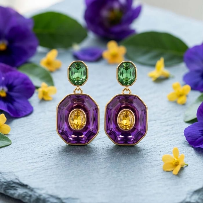 Fancy Oval Octagon Drop Stud Earring