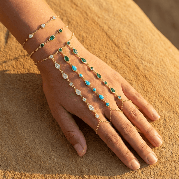 Colored CZ Multishape Bezel Hand Chain