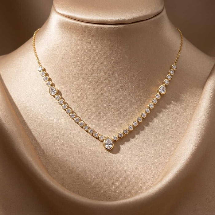 Lab Grown Diamond Bezel Pear Center Tennis Necklace