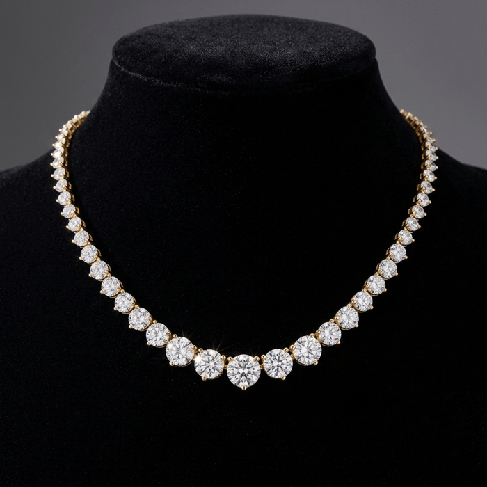 Lab Grown Diamond Graduated 14CT 3 Prongs Tennis Necklace 14K