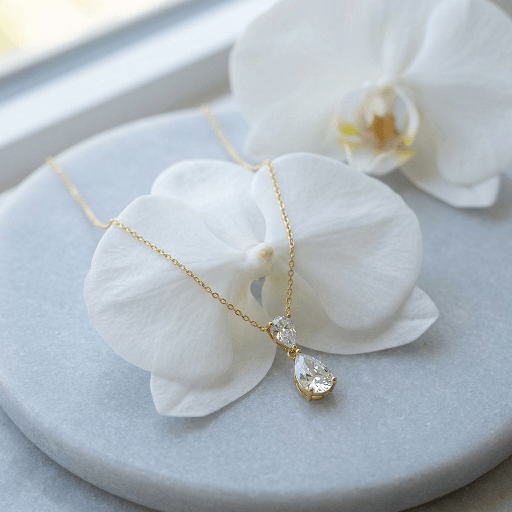 Lab Grown Diamond Double Pear Bezel Drop Necklace 14K