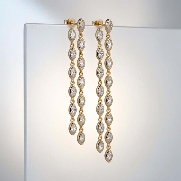 CZ Marquise Double Chain Drop Earring