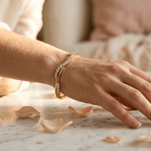 CZ Two-Tone Curved Wave Statement Bangle