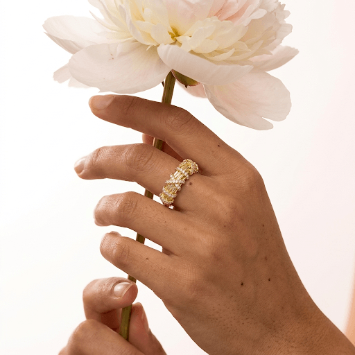 Pave Cross Fluted Dome Ring