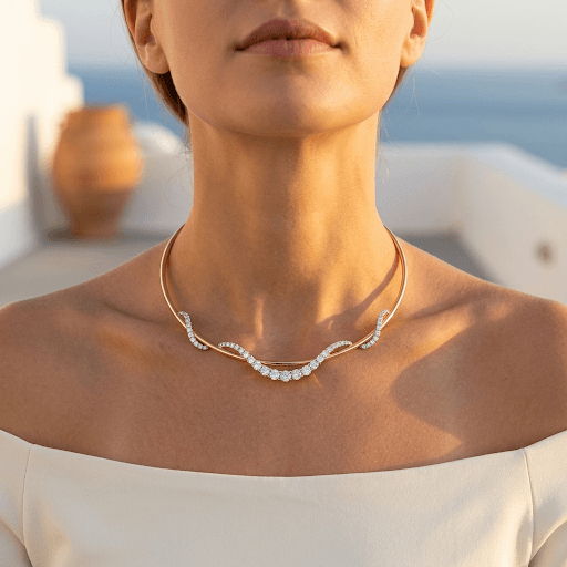 Pave Two-Tone Curved Wave Collar Choker