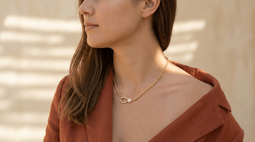 Pave Carabiner Clasp Spiga Chain Necklace