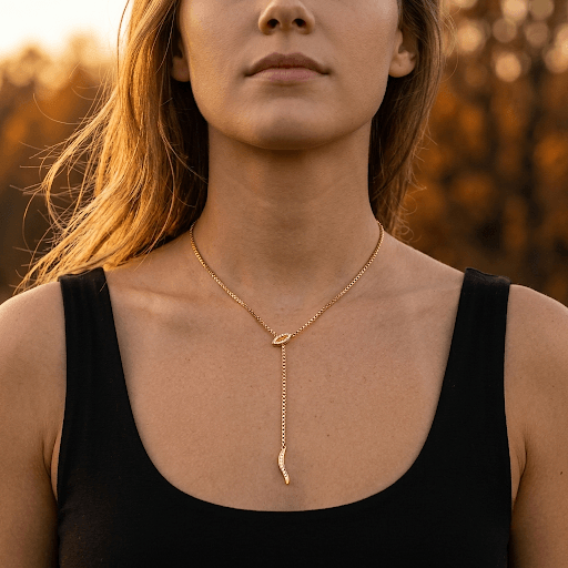 Snake Boxed Chain Lariat Necklace