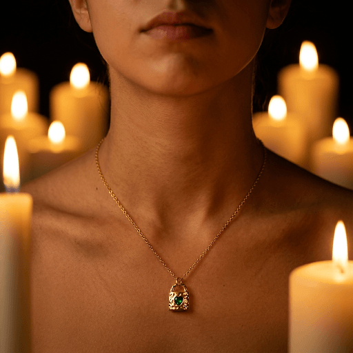 Emerald Green Heart Lock Necklace