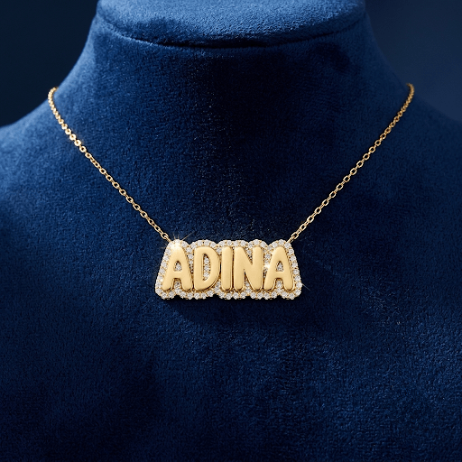pave outlined bubble nameplate necklace