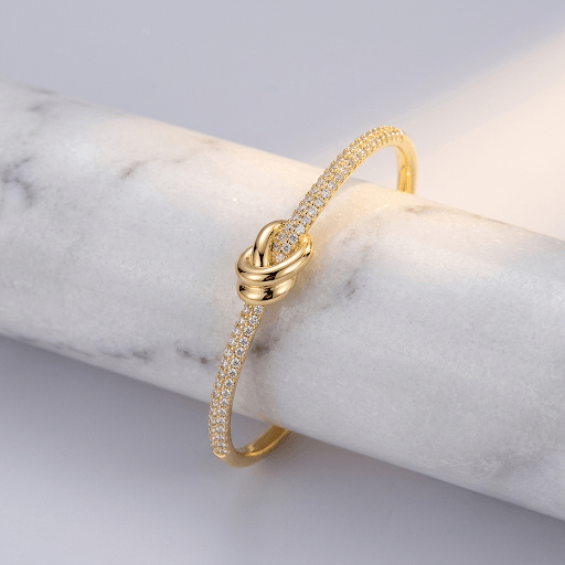 Pave Love Knot Cuff Bangle Bracelet