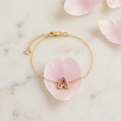 Pave Colored Bubble Initial Bracelet