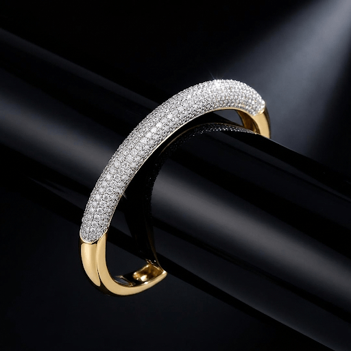 Adina Eden Diamond Rounded Pave Open Bangle Bracelet 14K