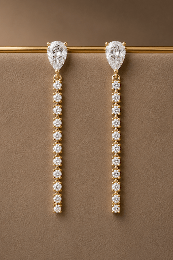 Double Pear Tennis Stud Earring 14K