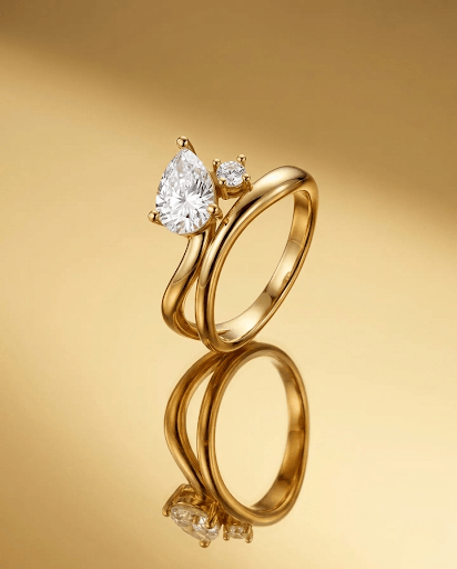Adina Eden Lab Grown Diamond Pear & Solitaire Swirled Ring 14K