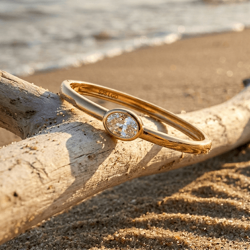 Adina Eden Lab Grown Diamond Oval Wide Bezel Bangle Bracelet