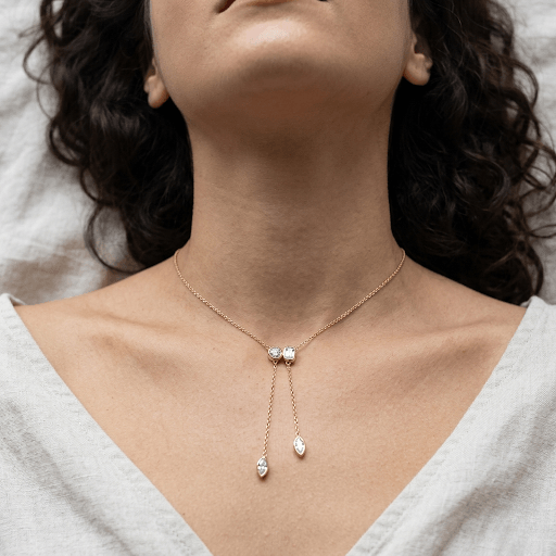 Lab Grown Diamond Marquise Emerald Bezel Drop Chain Lariat