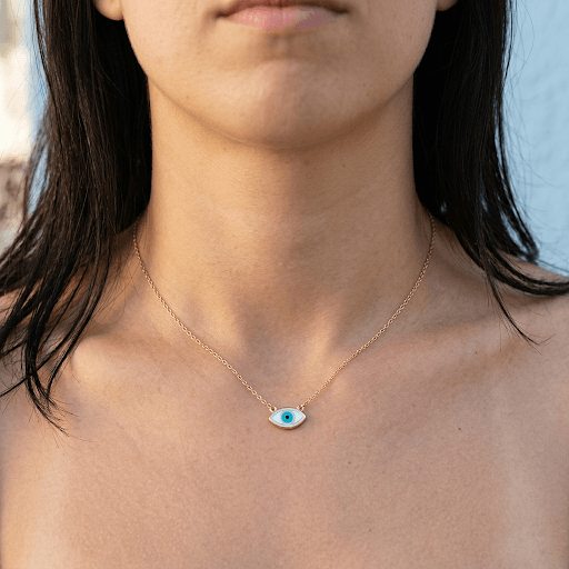 Mother Of Pearl & Turquoise Evil Eye Necklace 14K