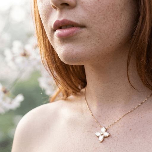 Mother Of Pearl Bezel Flower Necklace 14K