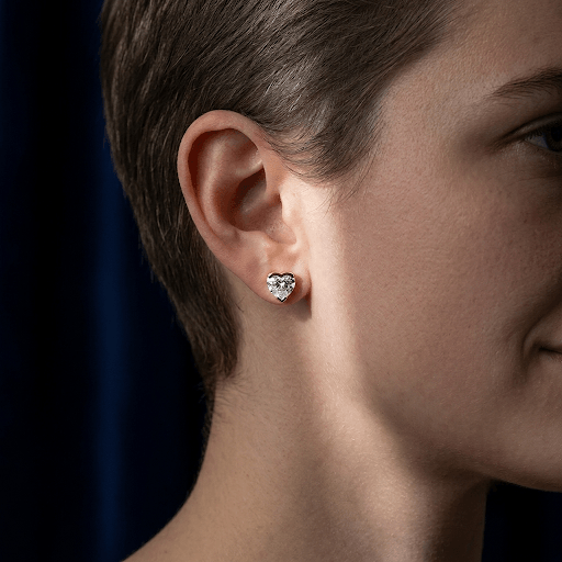 Lab Grown Diamond Heart Slight Bezel Stud Earring 14K