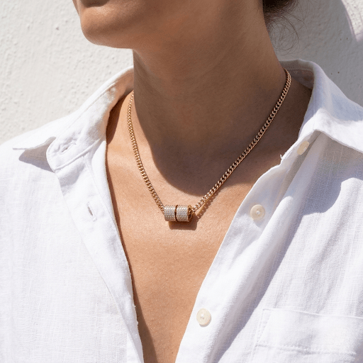 CZ Pave Rondelle Cuban Chain Necklace